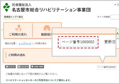 ページタイトルの下に掲載されているページ番号を示した図